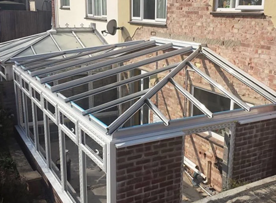Conservatory roof replacement in progress